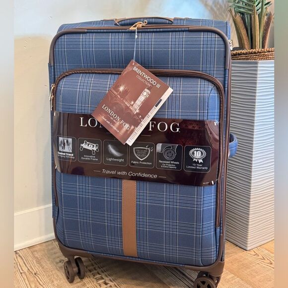 London Fog Brentwood III 28” Spinner Checked Luggage Large Exp Suitcase 4 Wheels - Picture 3 of 14
